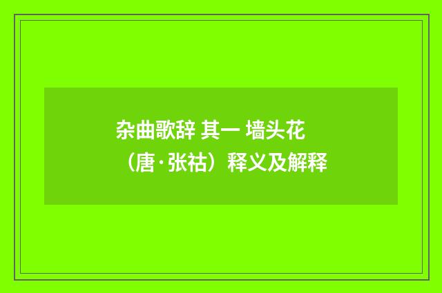 杂曲歌辞 其一 墙头花（唐·张祜）释义及解释