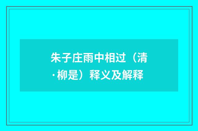朱子庄雨中相过（清·柳是）释义及解释