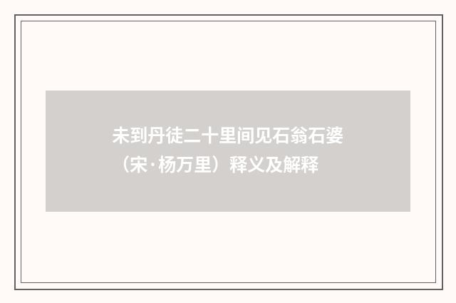 未到丹徒二十里间见石翁石婆（宋·杨万里）释义及解释