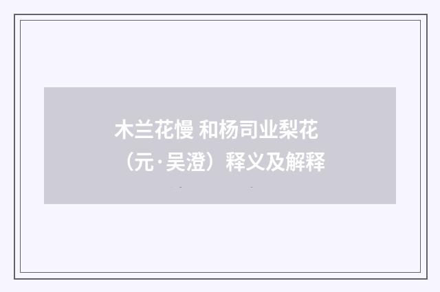木兰花慢 和杨司业梨花（元·吴澄）释义及解释