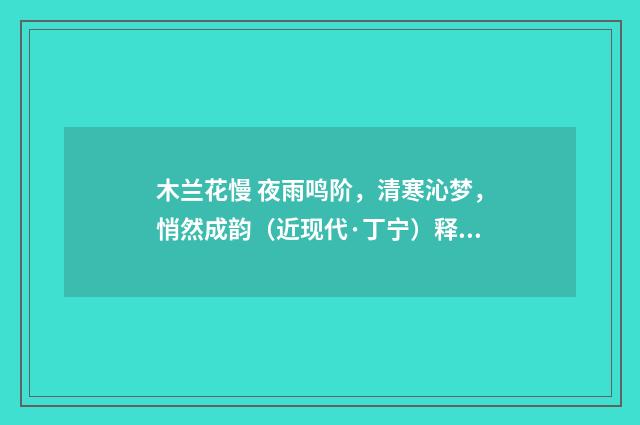 木兰花慢 夜雨鸣阶，清寒沁梦，悄然成韵（近现代·丁宁）释义及解释