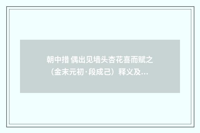 朝中措 偶出见墙头杏花喜而赋之（金末元初·段成己）释义及解释