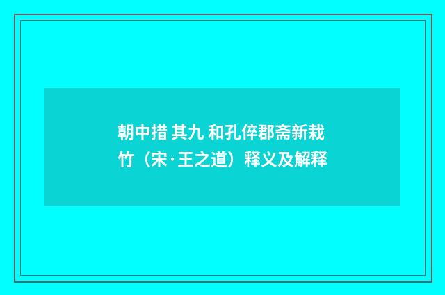 朝中措 其九 和孔倅郡斋新栽竹（宋·王之道）释义及解释