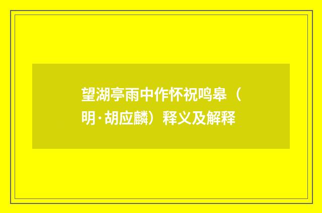 望湖亭雨中作怀祝鸣皋（明·胡应麟）释义及解释