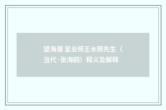 望海潮 呈业师王水照先生（当代·张海鸥）释义及解释