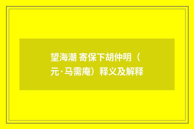 望海潮 寄保下胡仲明（元·马需庵）释义及解释