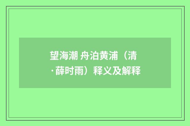 望海潮 舟泊黄浦（清·薛时雨）释义及解释