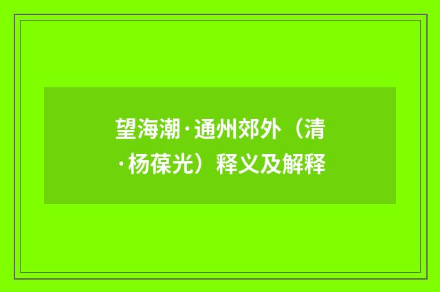 望海潮·通州郊外（清·杨葆光）释义及解释