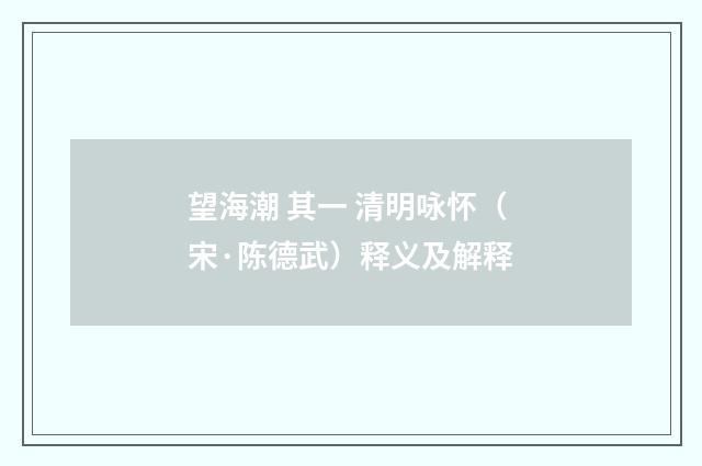 望海潮 其一 清明咏怀（宋·陈德武）释义及解释