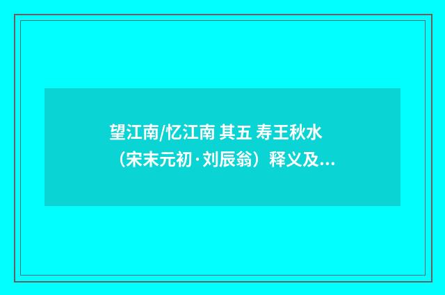望江南/忆江南 其五 寿王秋水（宋末元初·刘辰翁）释义及解释