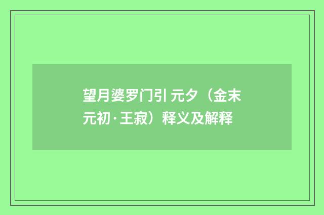望月婆罗门引 元夕（金末元初·王寂）释义及解释