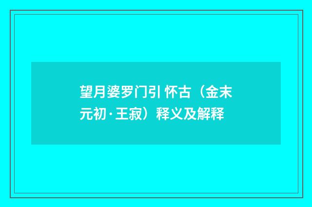 望月婆罗门引 怀古（金末元初·王寂）释义及解释