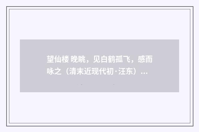 望仙楼 晚眺，见白鹤孤飞，感而咏之（清末近现代初·汪东）释义及解释