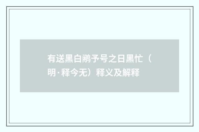 有送黑白鹇予号之日黑忙（明·释今无）释义及解释