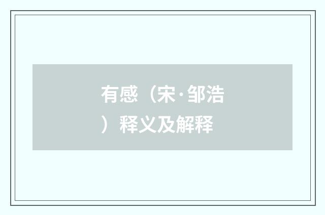 有感（宋·邹浩）释义及解释