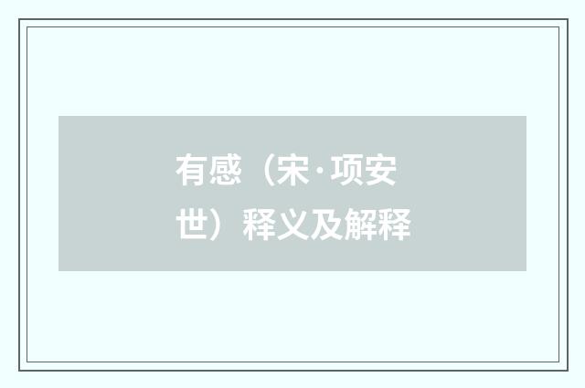有感（宋·项安世）释义及解释