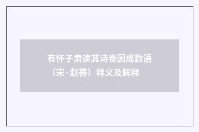 有怀子肃读其诗卷因成数语（宋·赵蕃）释义及解释