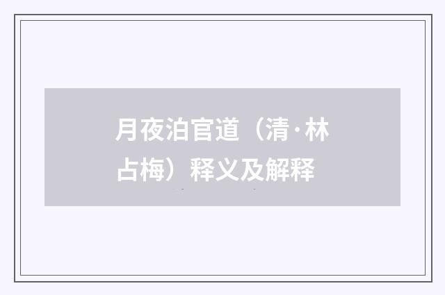 月夜泊官道（清·林占梅）释义及解释