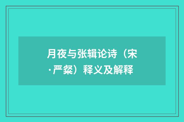 月夜与张辑论诗（宋·严粲）释义及解释