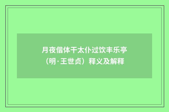 月夜偕体干太仆过饮丰乐亭（明·王世贞）释义及解释