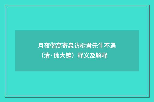 月夜偕高寄泉访树君先生不遇（清·徐大镛）释义及解释