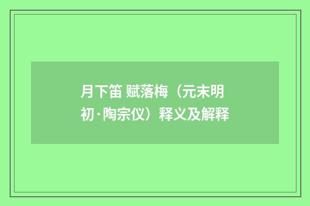 月下笛 赋落梅（元末明初·陶宗仪）释义及解释
