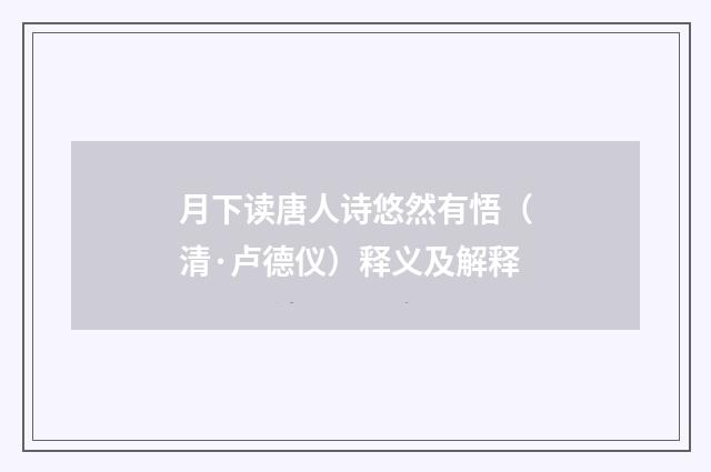 月下读唐人诗悠然有悟（清·卢德仪）释义及解释