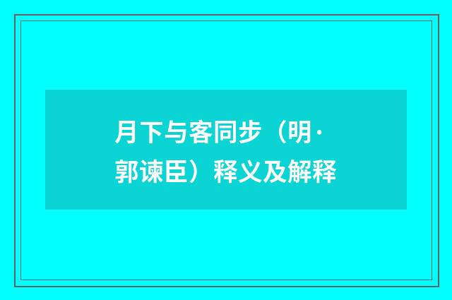 月下与客同步（明·郭谏臣）释义及解释