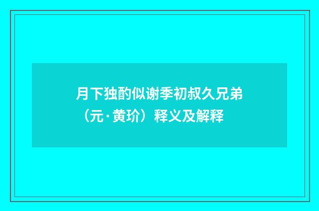 月下独酌似谢季初叔久兄弟（元·黄玠）释义及解释