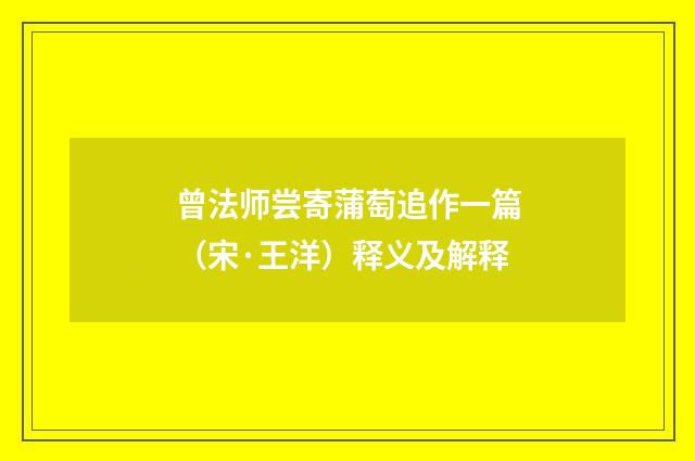 曾法师尝寄蒲萄追作一篇（宋·王洋）释义及解释