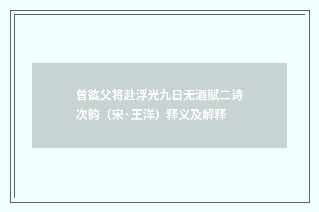 曾谹父将赴浮光九日无酒赋二诗次韵（宋·王洋）释义及解释