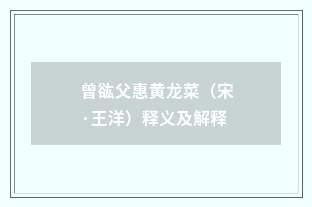 曾谹父惠黄龙菜（宋·王洋）释义及解释