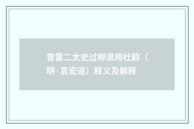 曾雷二太史过柳浪用杜韵（明·袁宏道）释义及解释
