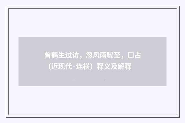 曾鹤生过访，忽风雨骤至，口占（近现代·连横）释义及解释