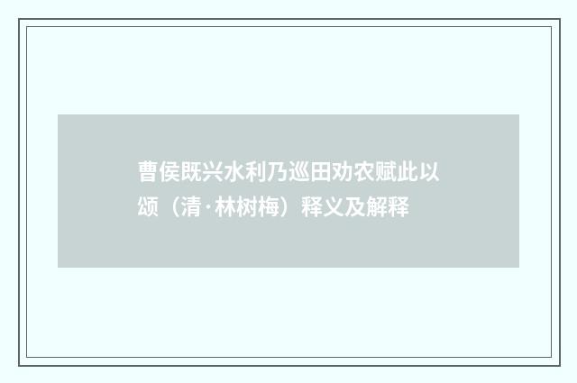 曹侯既兴水利乃巡田劝农赋此以颂（清·林树梅）释义及解释