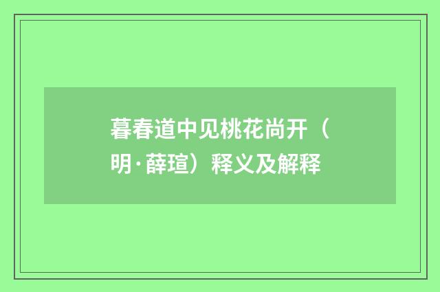 暮春道中见桃花尚开（明·薛瑄）释义及解释