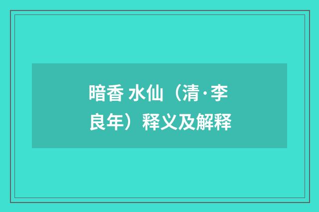暗香 水仙（清·李良年）释义及解释