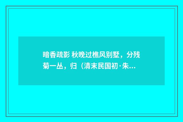 暗香疏影 秋晚过樵风别墅，分残菊一丛，归（清末民国初·朱祖谋）释义及解释