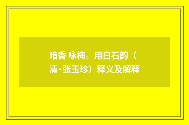 暗香 咏梅。用白石韵（清·张玉珍）释义及解释