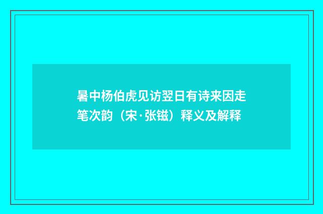 暑中杨伯虎见访翌日有诗来因走笔次韵（宋·张镃）释义及解释