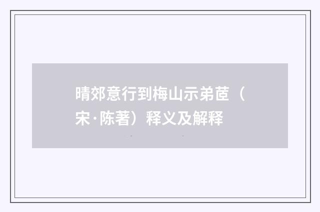 晴郊意行到梅山示弟茝（宋·陈著）释义及解释