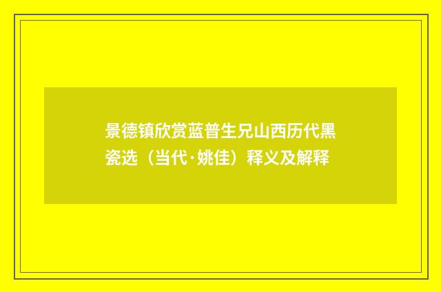 景德镇欣赏蓝普生兄山西历代黑瓷选（当代·姚佳）释义及解释