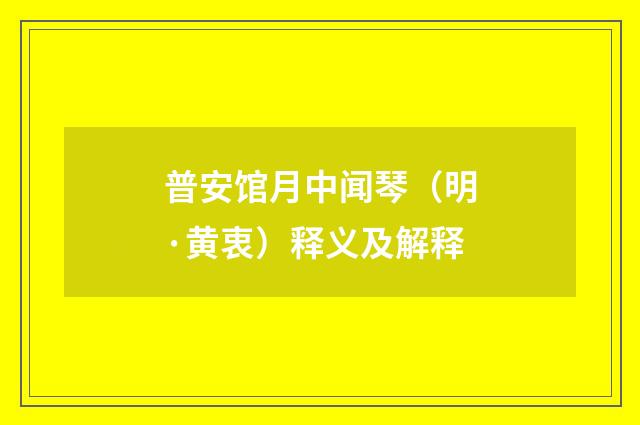 普安馆月中闻琴（明·黄衷）释义及解释