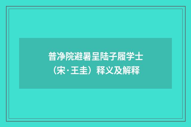 普净院避暑呈陆子履学士（宋·王圭）释义及解释