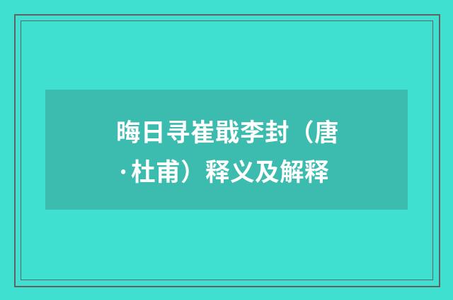 晦日寻崔戢李封（唐·杜甫）释义及解释