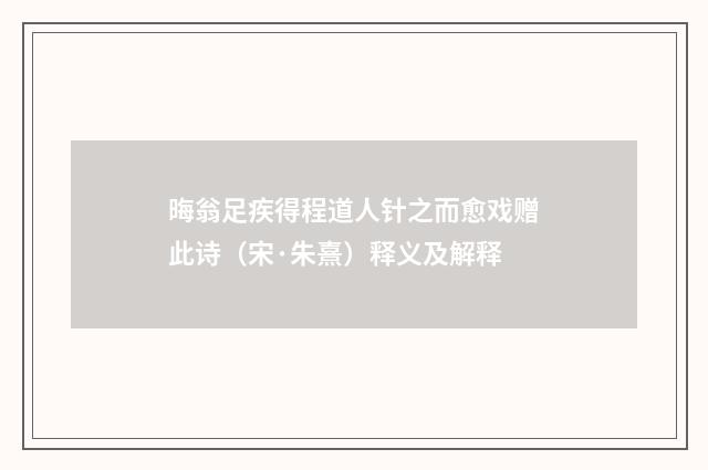 晦翁足疾得程道人针之而愈戏赠此诗（宋·朱熹）释义及解释
