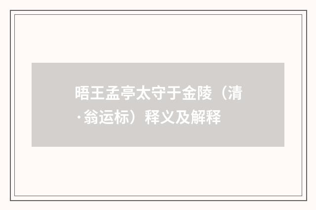 晤王孟亭太守于金陵（清·翁运标）释义及解释