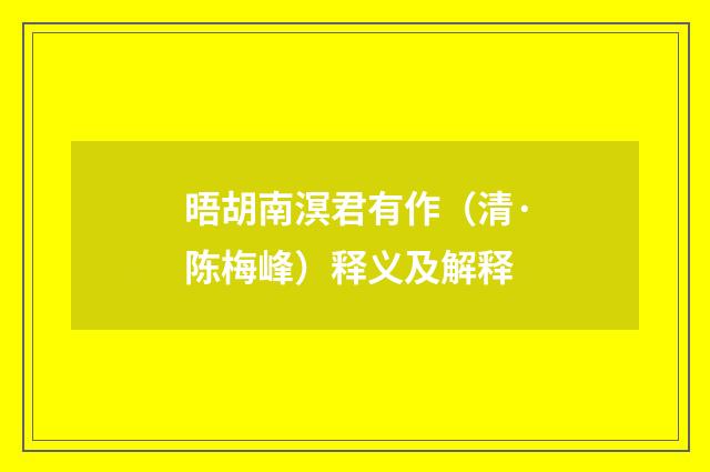 晤胡南溟君有作（清·陈梅峰）释义及解释