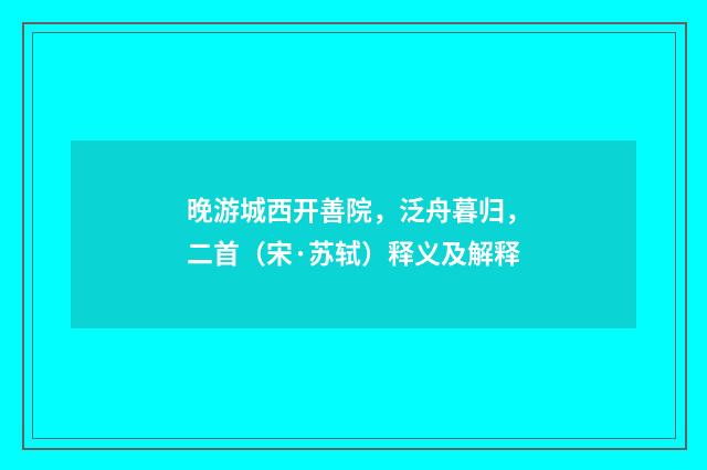 晚游城西开善院，泛舟暮归，二首（宋·苏轼）释义及解释