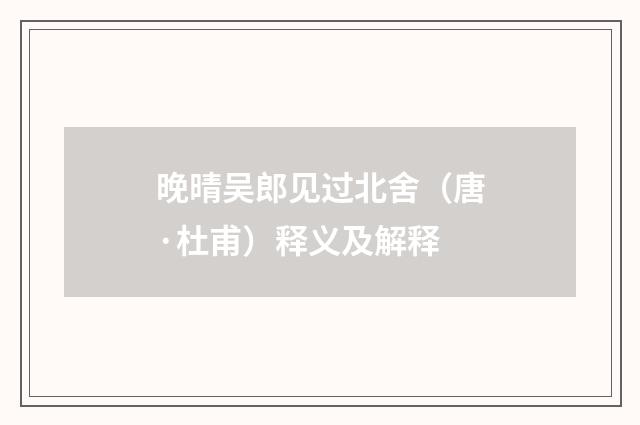 晚晴吴郎见过北舍（唐·杜甫）释义及解释